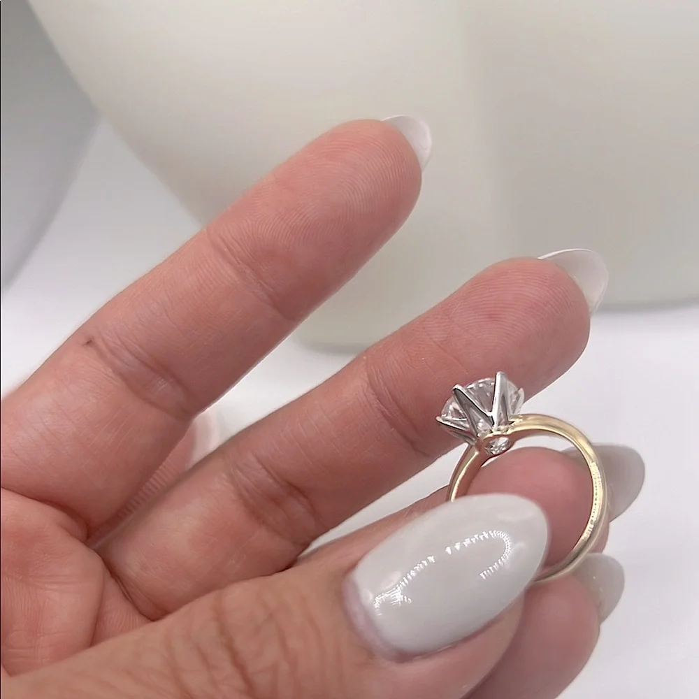 14kt white and yellow solid gold 3carat tw Solitaire Ring with Sleek Band